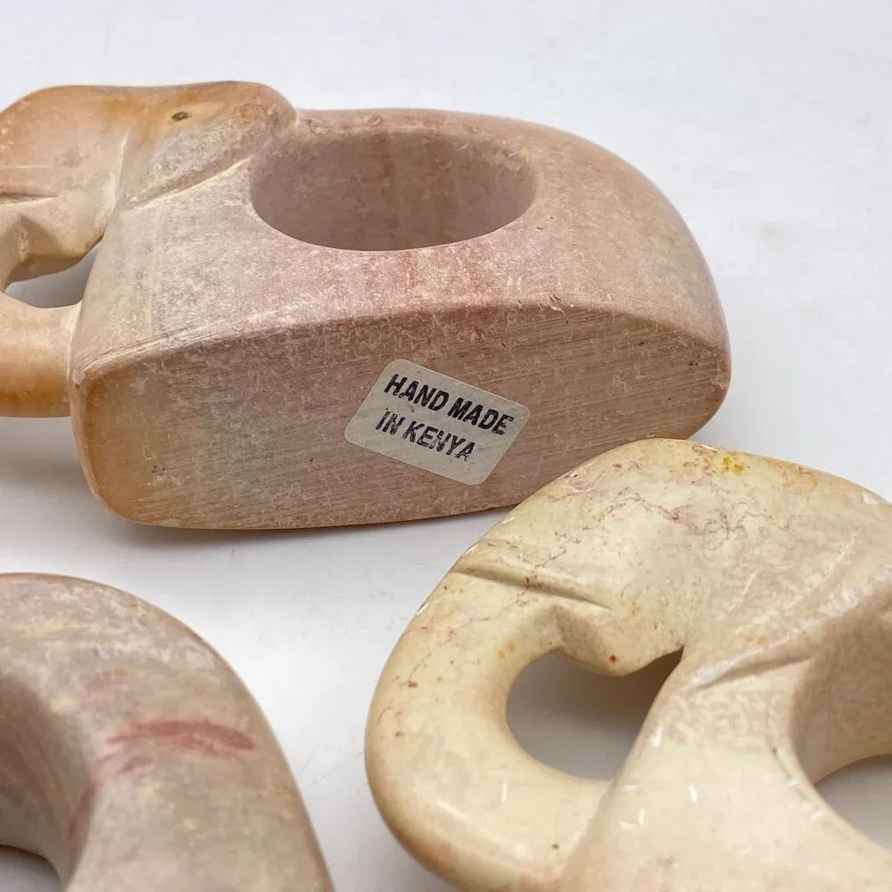 Kenyan Soapstone hand carved Elephant napkin rings set of four tableware dinnerw